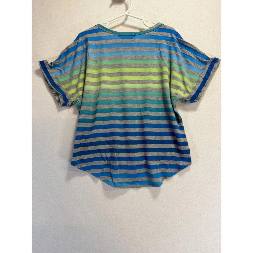 Xtraordinary Girls Blue Green Striped Tie Front Short Sleeve Top Size M